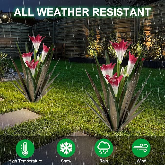 Homight Metal Agave Plant Outdoor Decoration Outdoor Garden Decoration Lily Mexican Yard Art Plant Garden Agave Lily Decorative Garden Gift… (2 Big Red Lilies)-VerdiqueGarden