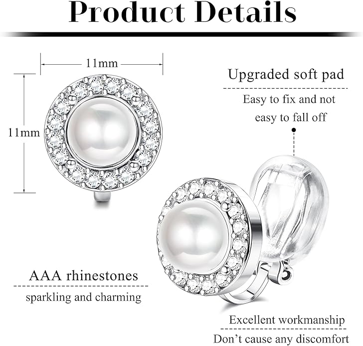 Thunaraz Elegant Clip on Earrings for Women Crystal Wedding Earrings Clip on Rhinestone Dance Competition Stage Opera Performance Earrings Formal Earrings for Brides Bridesmaids Non Pierced Jewelry