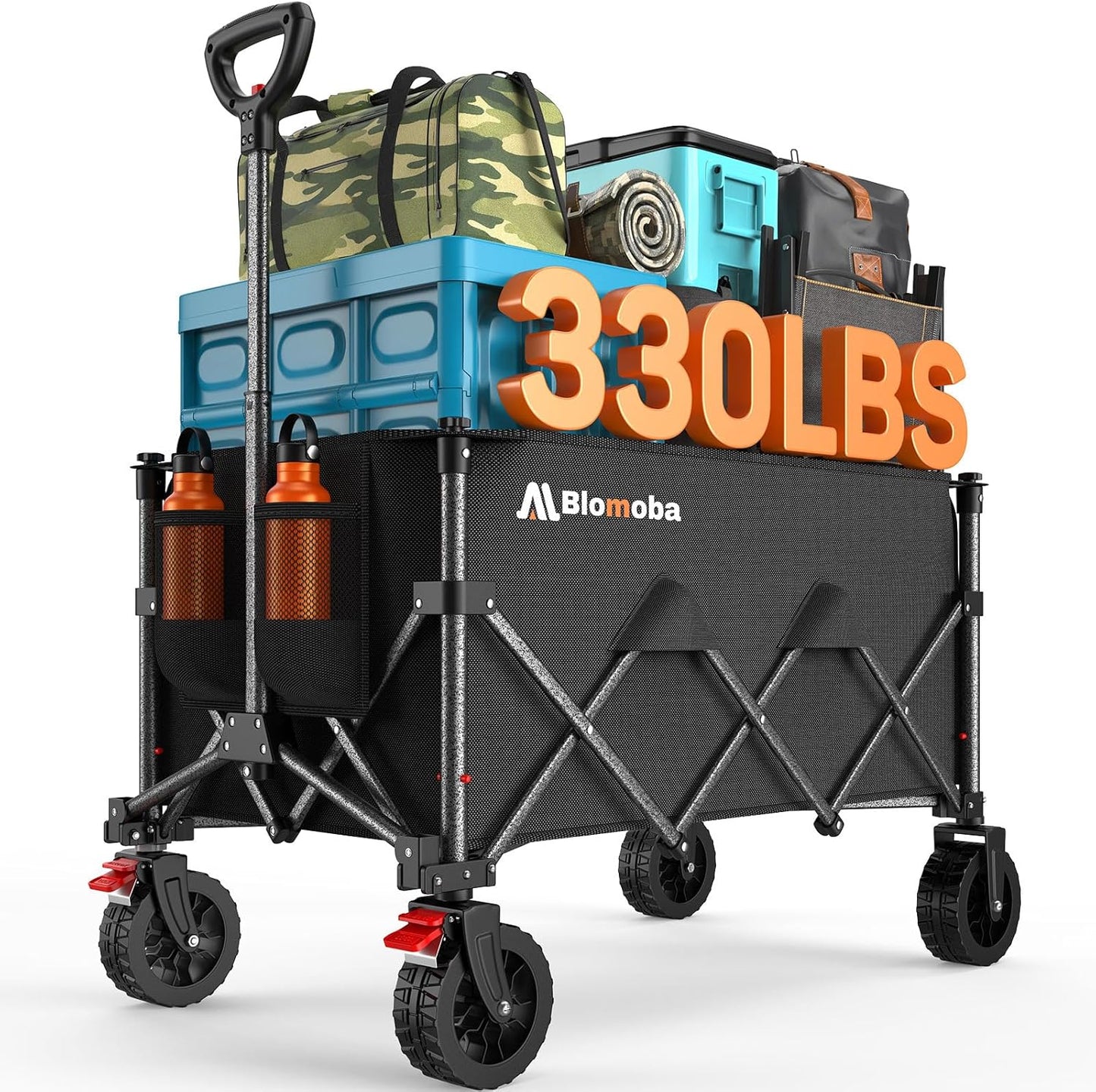 Folding Wagon Cart with Wheels, 180L 330LBS Heavy Duty Utility Wagon, Beach Wagon with All-Terrain Wheels, Portable Grocery Wagons for Camping, Shopping, Garden, Sports, Black-VerdiqueGarden