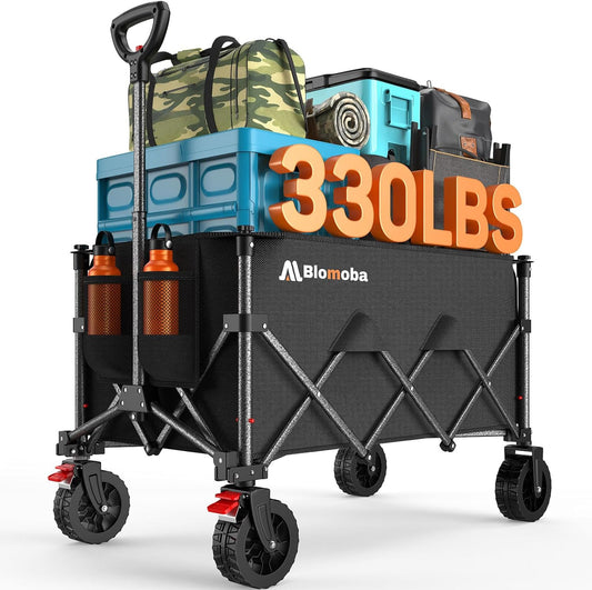 Folding Wagon Cart with Wheels, 180L 330LBS Heavy Duty Utility Wagon, Beach Wagon with All-Terrain Wheels, Portable Grocery Wagons for Camping, Shopping, Garden, Sports, Black-VerdiqueGarden