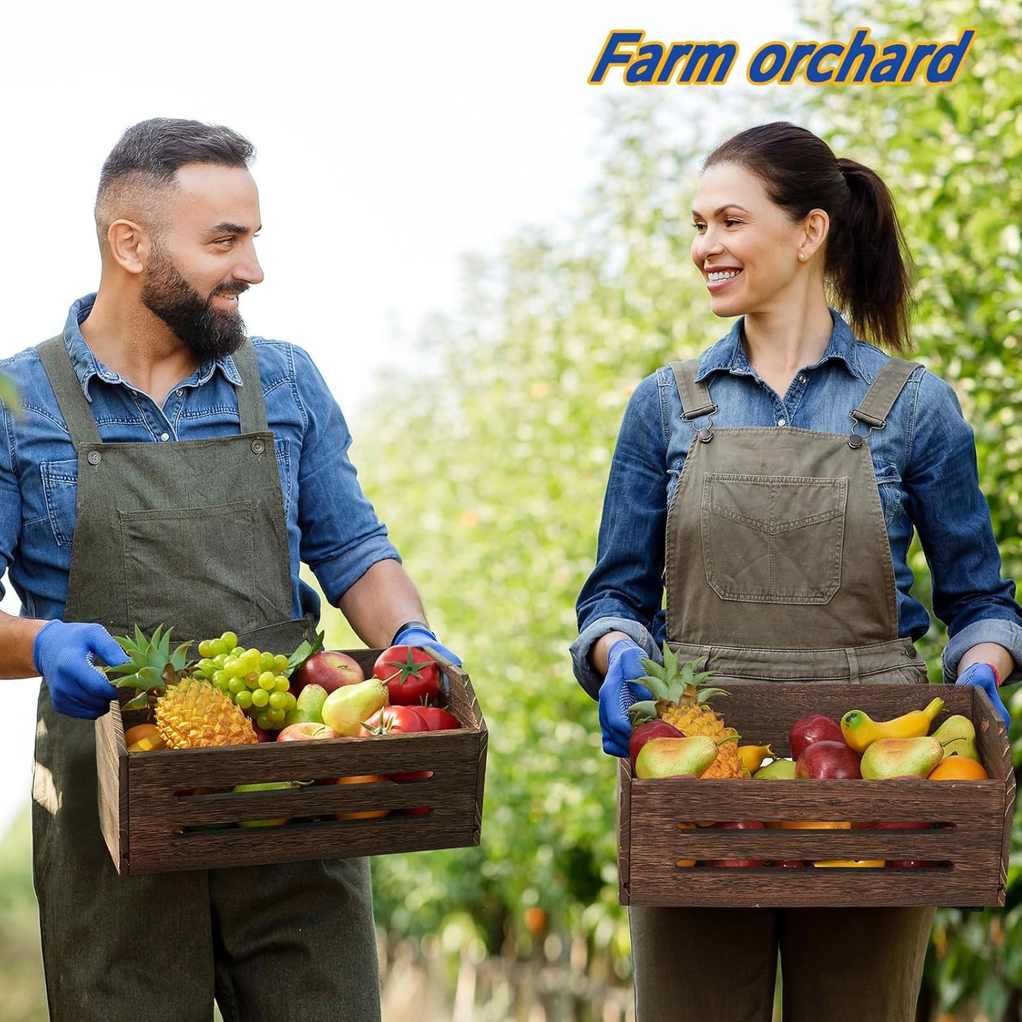 ELONG HOME Wooden Crate, 2 Pack Fast Assemble Rustic Wooden Crates for Storage, Decorative Farmhouse Wooden Crate Basket, Vintage Wood Crates Display for Fruits and Vegetables-VerdiqueGarden