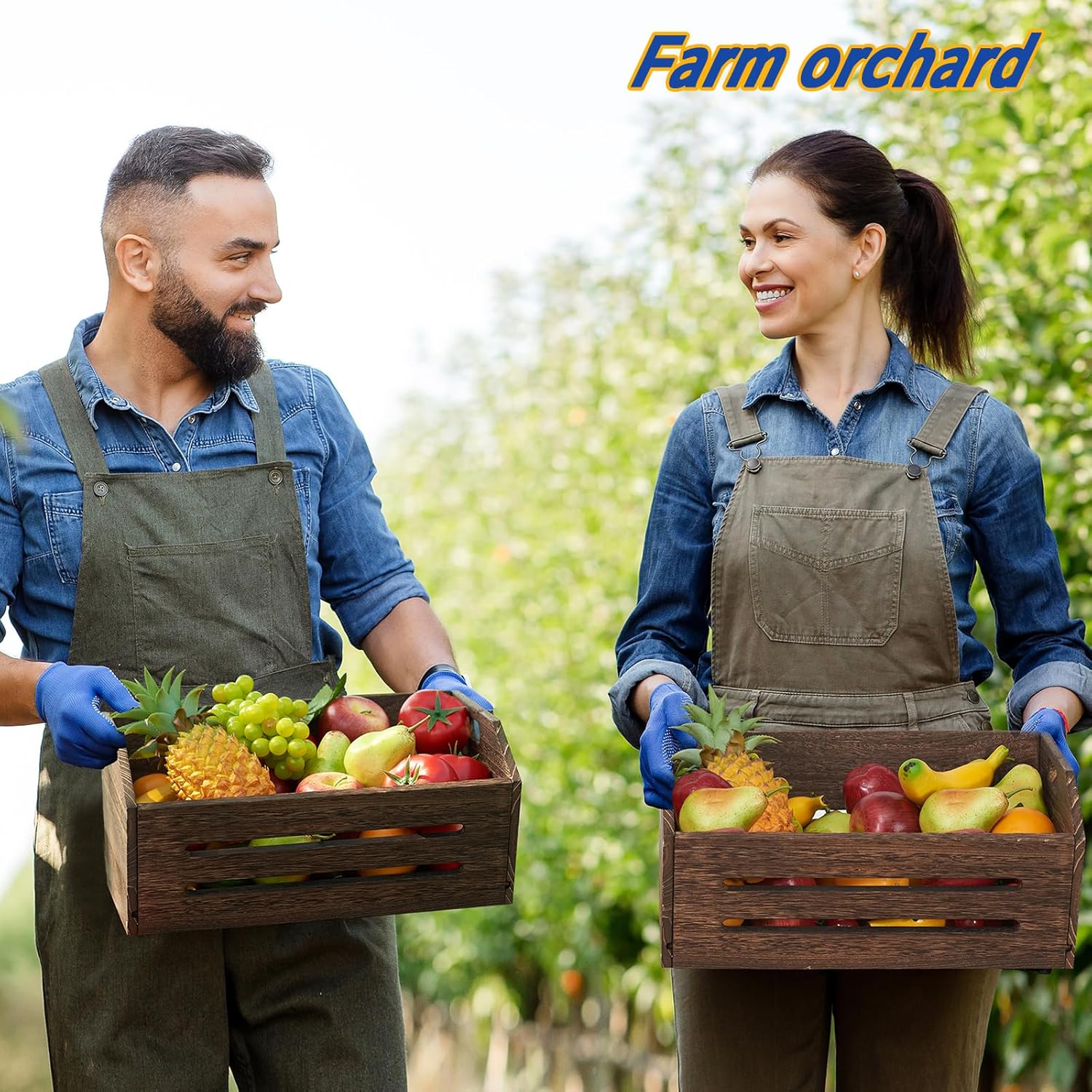 ELONG HOME Wooden Crate, 2 Pack Fast Assemble Rustic Wooden Crates for Storage, Decorative Farmhouse Wooden Crate Basket, Vintage Wood Crates Display for Fruits and Vegetables-VerdiqueGarden