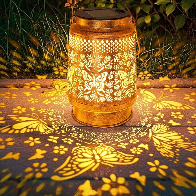 Solar Lanterns Outdoor Garden Decor Butterfly Hanging Lantern Lights, Birthday Gifts for Women Mom Grandma Waterproof Metal Solar Lights LED Decoration with Shepherd Hook for Garden Yard Patio Porch-VerdiqueGarden