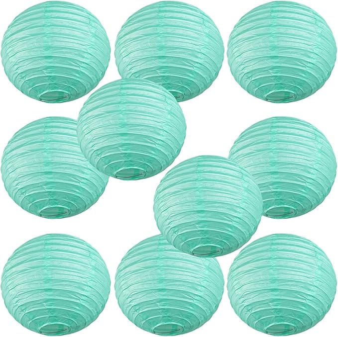 WYZworks Round Paper Lanterns 10 Pack (Aquamarie, 12") - Hanging Paper Lanterns Lamp for Wedding, Birthday, Party and Home Decorations with 8", 10", 12", 16" Option-VerdiqueGarden