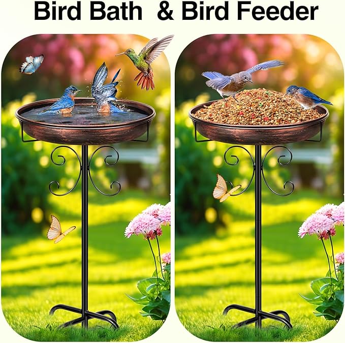 Daoeny 35In Metal Bird Bath for Outside, Vintage Freestanding Birdbaths & Birdfeeder, Bird Baths Feeder Bowl for Outdoors Garden Patio Yard Lawn Decor, Upgraded 5-Pronged Base (Antique Bronze)-VerdiqueGarden