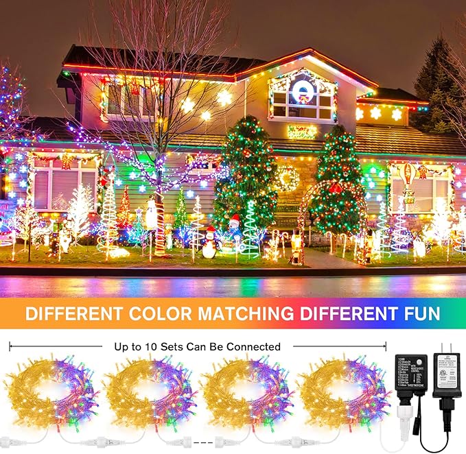 JMEXSUSS 33ft 100 LED Color Changing String Lights Plug in, Warm White & Multicolor Christmas Tree Lights Indoor, Christmas String Lights Outdoor Waterproof for Xmas Indoor Decor-VerdiqueGarden