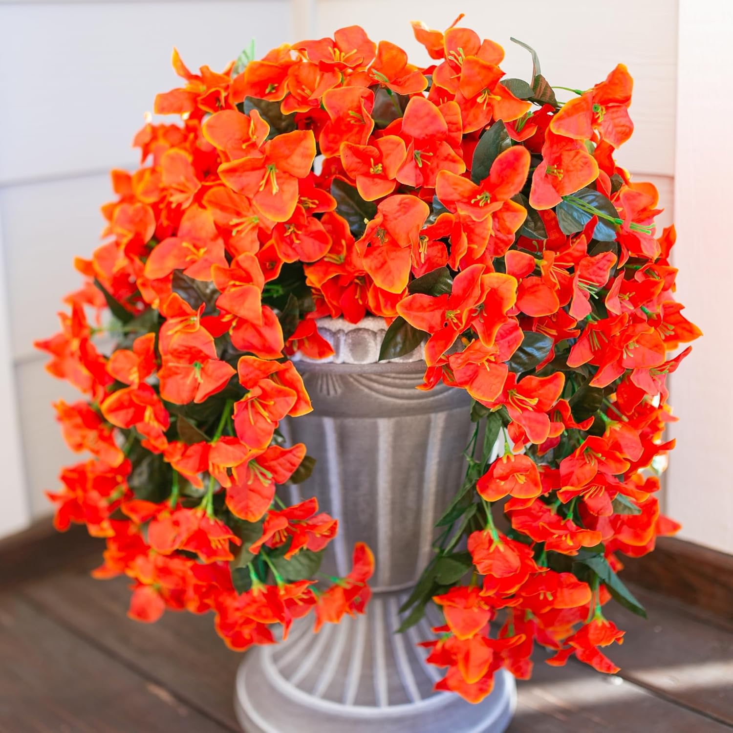 Bougainvillea Artificial Fall Hanging Flowers Plants for Outdoors Autumn Decoration, 2pcs Faux Bougainvillea Vines Orange Fake Flowers Realistic UV Resistant Silk Flowers for Outside Planter Yard Home-VerdiqueGarden