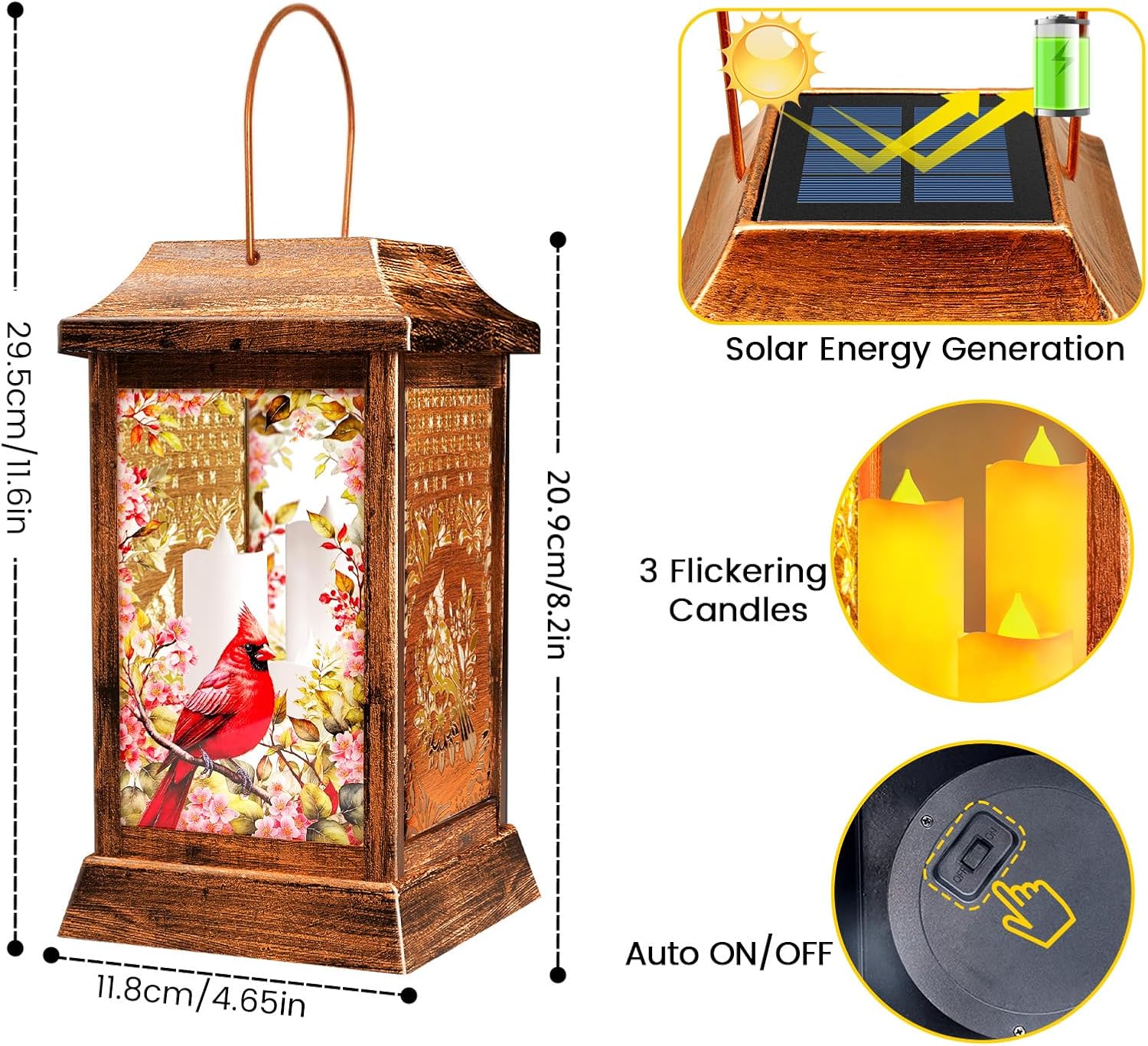 Cardinal Solar Lanterns Outdoor Hanging Lanterns, Metal Glass Garden Decor Solar Lights, Gifts for Women Mom Birthday Grandma Mothers Day, Waterproof Decorative Lantern for Outside Patio Yard-VerdiqueGarden