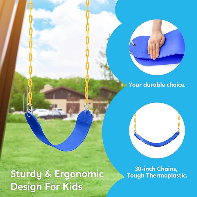 TURFEE Swing for Outdoor Swing Set - Pack of 1 Seat Replacement Kit with Heavy Duty Chains - Backyard Swingset Playground Accessories for Kids (Blue)-VerdiqueGarden