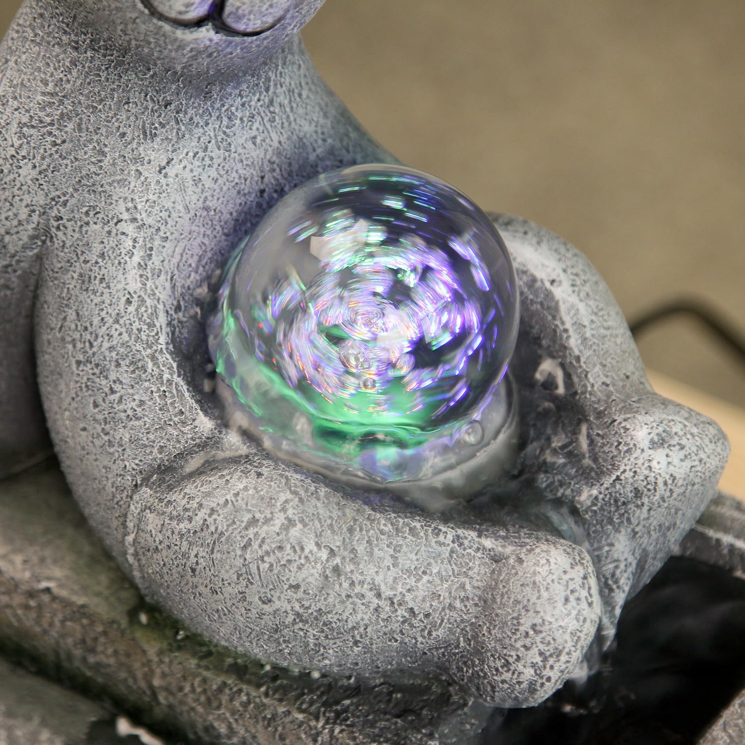 Cascading Rock Tabletop Fountain, Cute Bear Indoor Waterfall Fountain with Colored LED Lights and Rolling Ball, 3 Tiered Desktop Fountain for Office Home Bedroom-VerdiqueGarden