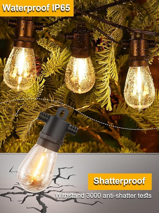 Svater Outdoor String Lights LED 25 FT, Patio Lights for Outside Waterproof IP65 with Shatterproof LED Bulbs, Cafe Bistro Backyard Balcony Hanging Light Warm White-VerdiqueGarden