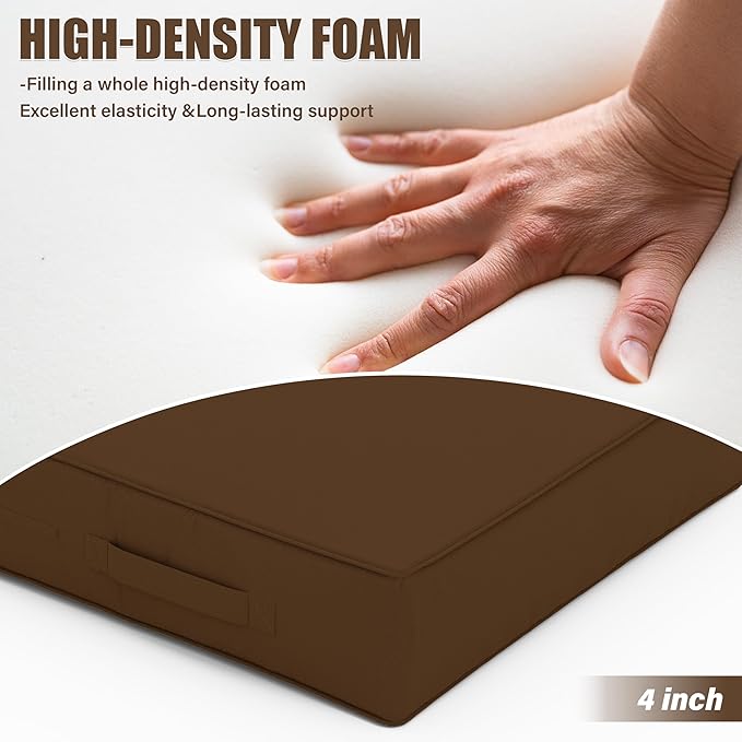 Patio Chair Cushions 18.5 X 16 X 4 Inch Waterproof Outdoor Seat Cushions for Patio Furniture, Outdoor Sofa Couch Pads with Ties & Handle, Set of 2, Chocolate-VerdiqueGarden