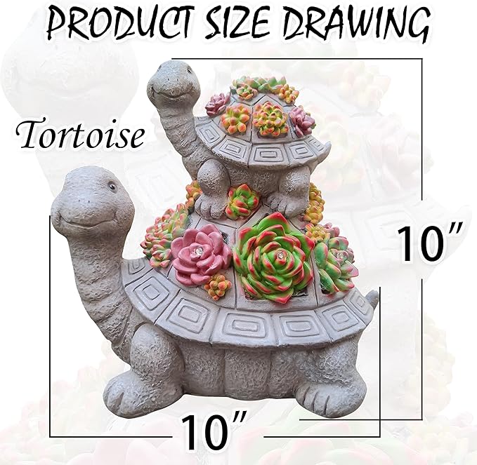Large Turtle Solar Garden Outdoor Statues with Succulent and 6 LED Lights,Outside Solar Turtle Decor Art for Lawn,Yard, Balcony Ornament, to Give-VerdiqueGarden