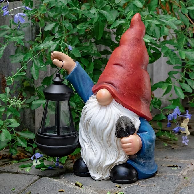 Garden Gnome Outdoor Decoration with Shovel Solar Gnomes Statue with Lantern LED Lights,Terrace Courtyard Lawn Patio Porch Decoration Christmas Housewarming Gift for Woman Mom-VerdiqueGarden