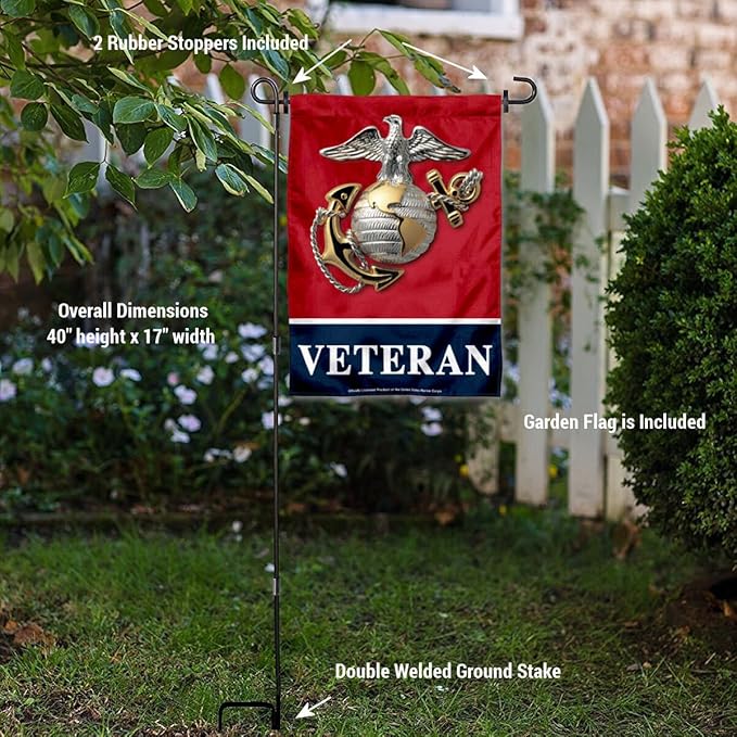 WinCraft Marines Veteran Garden Flag with Stand Holder-VerdiqueGarden