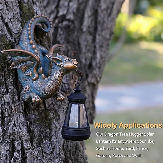 Dragon Solar Garden Statue - Gothic Outdoor Wall Hanging Decor with Solar Light, Fantasy Dragon Figurine for Patio, Yard, or Tree - Unique Whimsical Gift for Adults, Men & Women-VerdiqueGarden