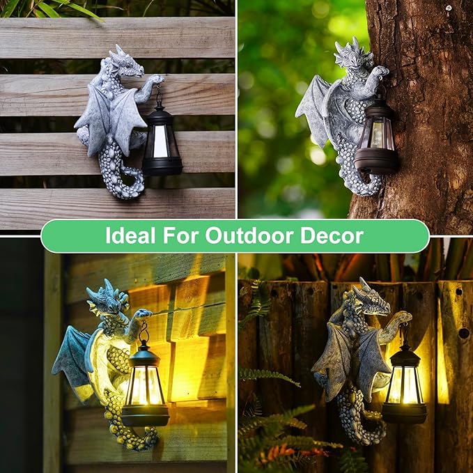 Goodeco Dragon Tree Hugger Solar Lantern Garden Statue - 9.3 Inch Resin Dragon Decor for Outdoor, Perfect Garden Gift & Yard Decor-VerdiqueGarden