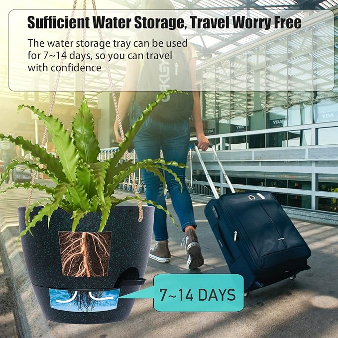 10 Inch Self Watering Hanging Pots, 2 Pack Hanging Planters with 40oZ Deep Reservior for Indoor Outdoor Plants Flowers, Black Speckles-VerdiqueGarden