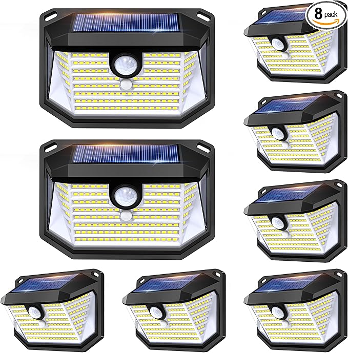 Solar Lights Outdoor Motion Sensor, 178 LED 300LM Waterproof IP65, Wall Mounted Security Light with 3 Modes, 270° Wide AngleWide Angle, Solar Powered for Garden, Yard, Patio, Front Door(8Pack)-VerdiqueGarden