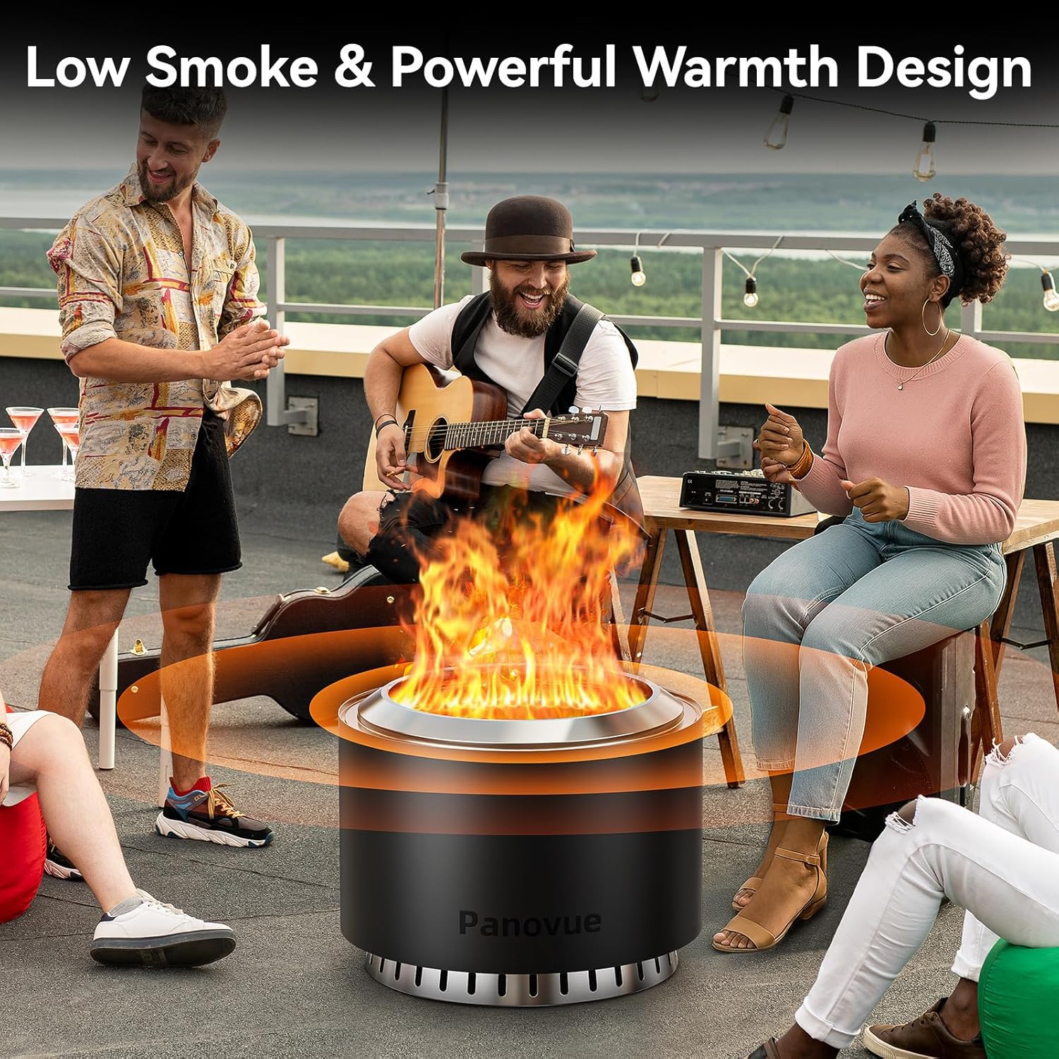 22 inch Smokeless Fire Pit with Waterproof Cover, Stainless Steel Outdoor Smokeless Firepit, Wood Burning Fire Pits for Camping, Bonfire,Low Smoke Firepit for Outside[Black]-VerdiqueGarden