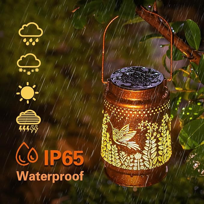 Hummingbird Solar Lanterns Outdoor Waterproof Hanging Solar Lights Hummingbird Gifts for Women Men Metal Decorative LED Hummingbird Lanterns for Garden Decor,Yard,Patio,Lawn,Tabletop,Pathway,Landscape-VerdiqueGarden