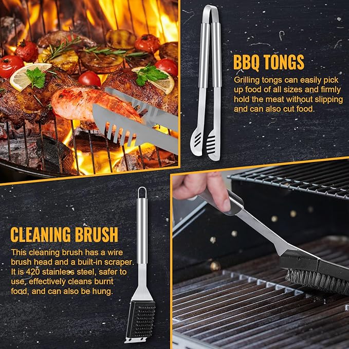 BBQ Grill Tools Set 16-inch Heavy Duty, 6 Pcs- Barbecue Utensils Kit for Camping, Kitchen, Outdoor Cooking,Suitable as a Gift for Men, Fathers, Friends-VerdiqueGarden