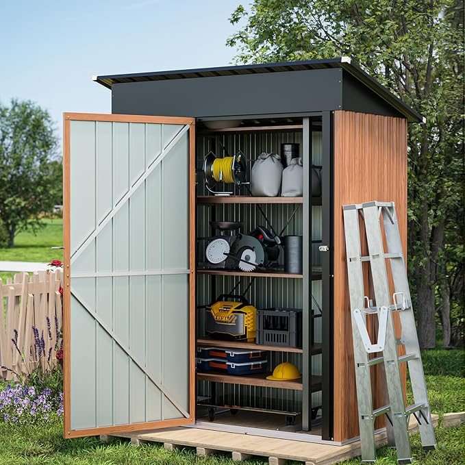5x3 Ft Storage Shed, Outdoor Metal Shed with Lock, Small Lean to Shed, Compact Vertical Outside Bike Tiny House for Garden, Backyard, Patio, Tool-VerdiqueGarden