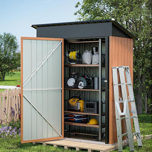 5x3 Ft Storage Shed, Outdoor Metal Shed with Lock, Small Lean to Shed, Compact Vertical Outside Bike Tiny House for Garden, Backyard, Patio, Tool-VerdiqueGarden