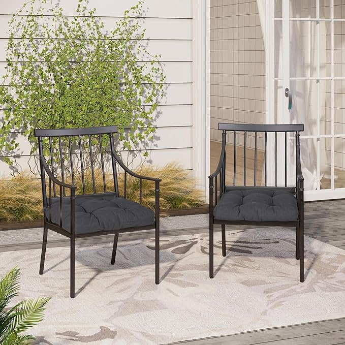 Aoodor 19" x 19" x 5" Tufted Outdoor Chair Cushions, Water Resistant & Fade Resistant Polyester Dining Chair Pads with 2 Straps for Patio Furniture, Set of 2-VerdiqueGarden