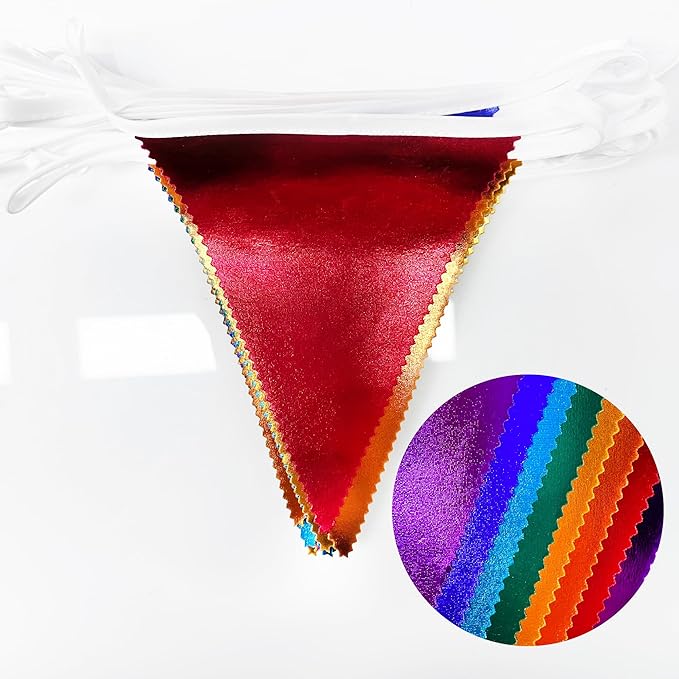 Rainbow Party Decorations Colorful Metallic Fabric Triangle Pennant Banner Flag Bunting Garland for Rainbow Fiesta Carnival Christmas Birthday Wedding Baby Shower Holiday Outdoor Party Supplies-VerdiqueGarden