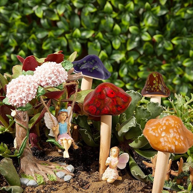 Ceramic Mushrooms Garden Decor Fairy Yard Patio Indoor and Outdoor Micro Landscape Decorations, 8 Pieces Simulated Mushroom Ornaments Statue Stake Mushroom Garden Decor Figurines Decoration Yard Gifts-VerdiqueGarden