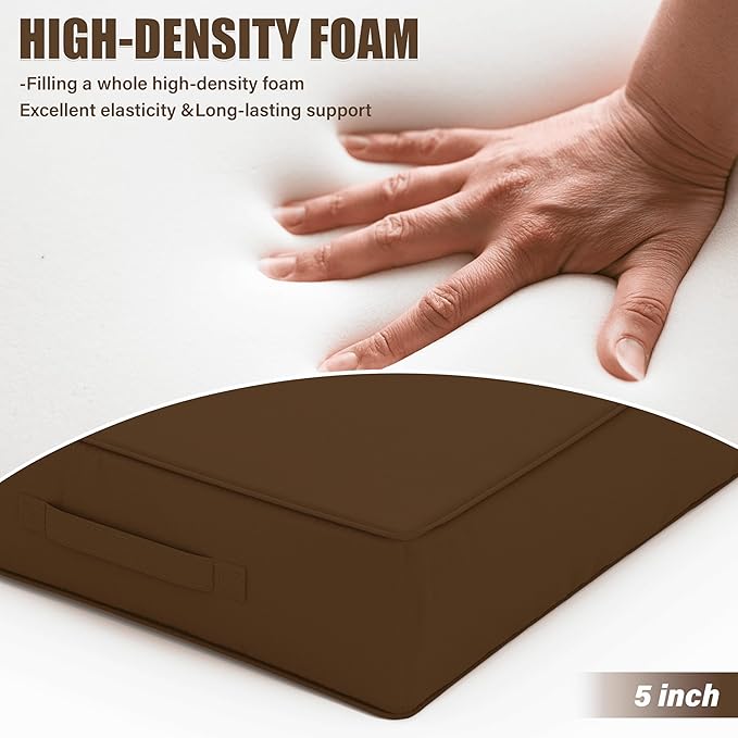 Patio Chair Cushions 24 X 24 X 5 Inch Waterproof Outdoor Seat Cushions for Patio Furniture, Outdoor Sofa Couch Pads with Ties & Handle, Set of 2, Chocolate-VerdiqueGarden