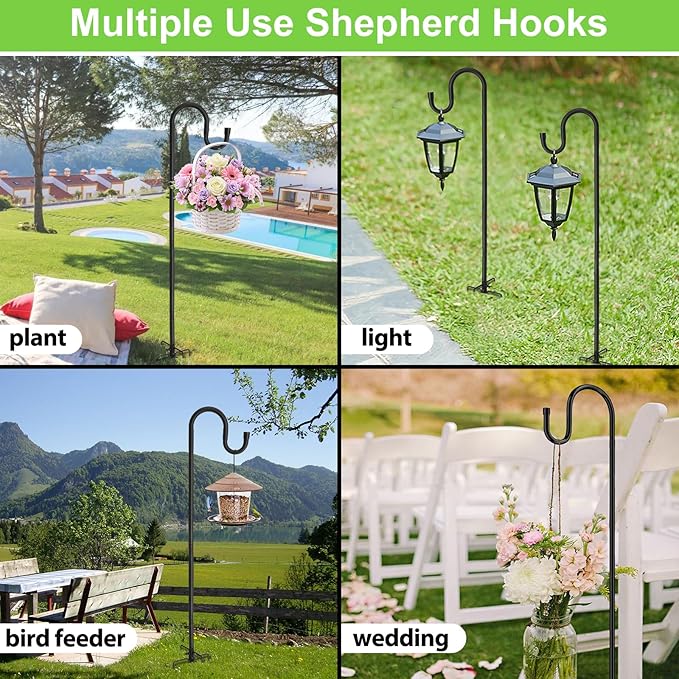 Shepherds Hooks, 78" Bird Feeder Pole for Outdoor, 4/5” Thick Hummingbird Feeders Stand Heavy Duty, Hanging Plant Hanger Stake with 5-Prong Base, Metal Shepard Stick-VerdiqueGarden