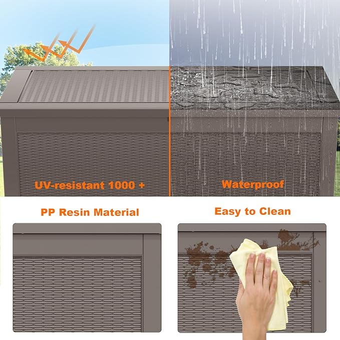 260 Gallon Resin Deck Box, Lockable Patio Outdoor Storage Box for Furniture, Garden Tools and Tools Storage, Waterproof Outside Storage Boxes - Grey-VerdiqueGarden