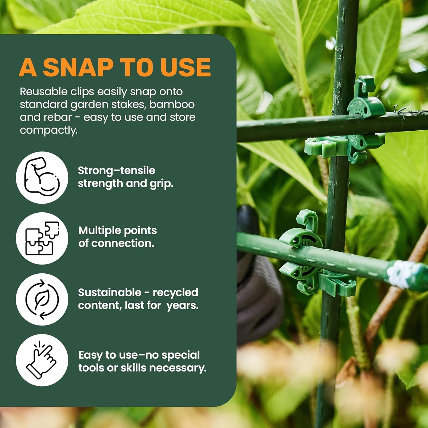 Plant Mixed Color & Size Support Clips | Tomato Cage Connectors for Trellis, Garden Stakes, Wire Fence, Climbing Plants, Vine, Gardening Protection | 50 Lime (5/16") + 50 Green (7/16")-VerdiqueGarden
