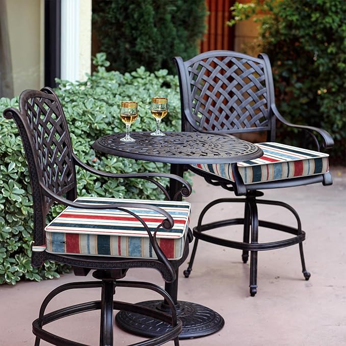 LVTXIII Patio Chair Cushions 19"x19"x3", Water-Repellent Outdoor Seat Cushions for Patio Furniture, Square Chair Pads with Ties for Home Garden Decoration, Set of 2, Stripe Red Blue-VerdiqueGarden