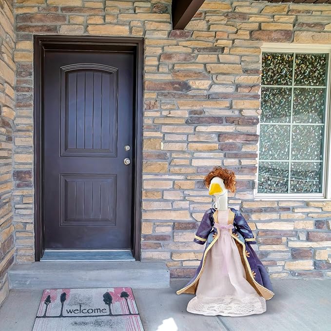 3 Pcs Porch Goose Outfit, Cute Porch Goosey Braid Wig, Crochet Hook Portico Goose Wig for Lawn Goosey Garden-VerdiqueGarden