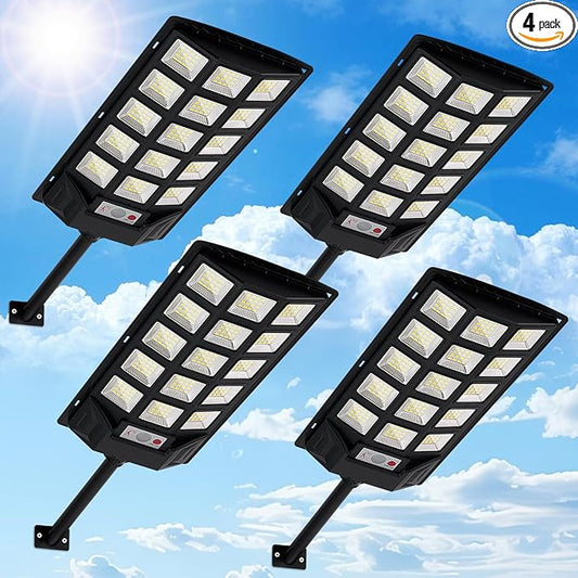Solar Lights Outdoor,IP66 Waterproof Solar Street Lights with Motion Sensor & Remote,6500K Dusk to Dawn Flood Light for Parking Lot/Yard/Garden (4 Pack)-VerdiqueGarden
