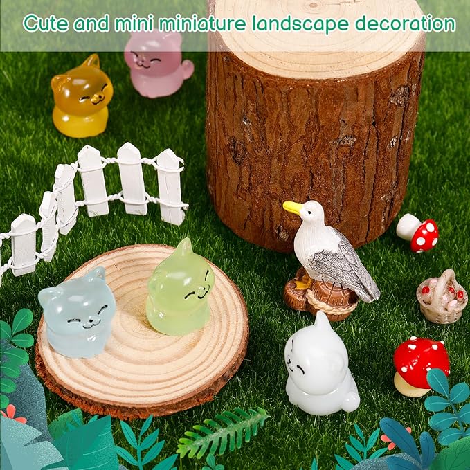 100 Pcs Luminous Mini Cat Figurines Resin Tiny Cat Animal Figurines Glow in The Dark Miniature Cat Statues Ornaments for DIY Cake Decoration Ornaments Crafts Moss Landscape Decoration-VerdiqueGarden