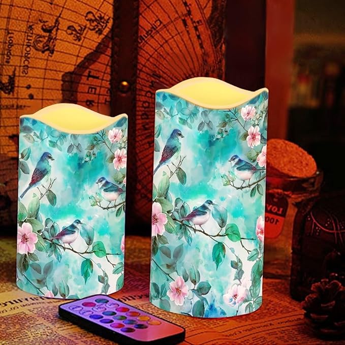 Ystardream Light Candles 4 Pack Battery Operated Color Changing Timer Remote Control Fake Pillar Tealights Beach Wedding Home Indoor Decor Modern Hummingbirds-VerdiqueGarden