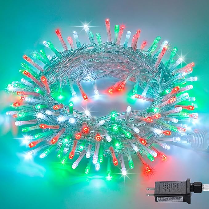 JMEXSUSS 200 LED Red White and Green Christmas Lights Outdoor, 66ft String Lights Indoor Clear Wire, Christmas Tree Lights Plug in for Bedroom Tree Christmas Party Decorations-VerdiqueGarden