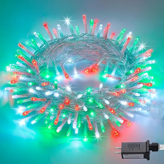 JMEXSUSS 200 LED Red White and Green Christmas Lights Outdoor, 66ft String Lights Indoor Clear Wire, Christmas Tree Lights Plug in for Bedroom Tree Christmas Party Decorations-VerdiqueGarden