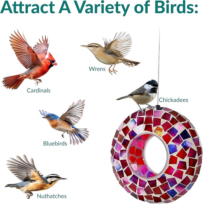 Sunnydaze 6-Inch Glass Mosaic Hanging Bird Feeder for Outdoors - Fly-Through Wild Bird Feeder - Crimson Mosaic-VerdiqueGarden
