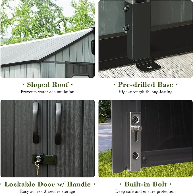 Domi 6x6FT Outdoor Resin Storage Shed with Transparent Windows & Louvered Vents, Plastic Tool Shed with Double Lockable Doors & Gable Roof, Outside Garden Shed for Backyard, Patio, Lawn, Grey-VerdiqueGarden