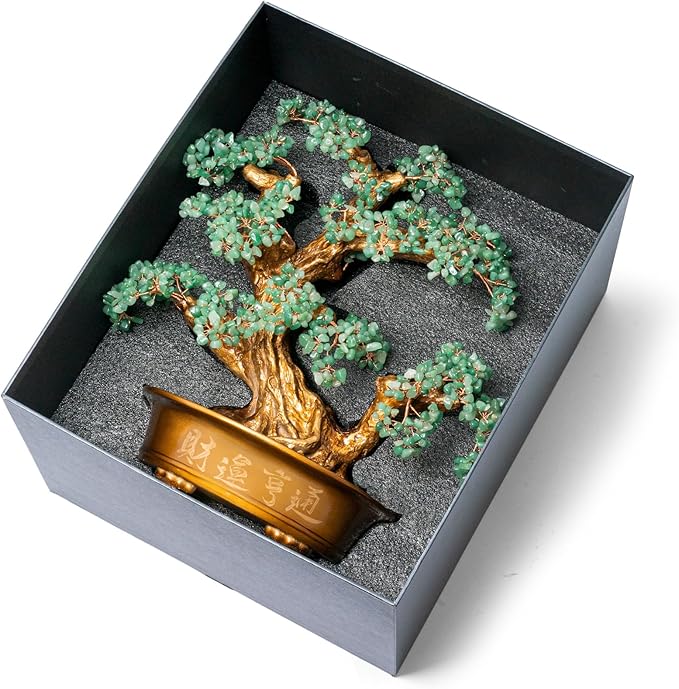 Green Aventurine Gemstone Crystal Bonsai Tree of Life（1,350 Gemstone Count） Large Feng Shui Money Chakra Tree for Luck and Wealth Desk Decoration 20 Inches-VerdiqueGarden