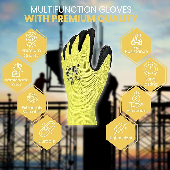 10 OR 20 Pairs Work Gloves–Heavy Duty Rubber Coated Safety Work Gloves–Multipurpose Gloves-VerdiqueGarden