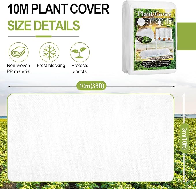 Plant Covers Freeze Protection, 10x33FT Reusable Thickened Winter Floating Row Covers, Frost Cloth Blanket Shade Cloth Garden Fabric Plant Cover for Raised Beds Vegetables Insect Winter Frost-VerdiqueGarden