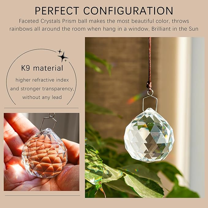 HDCRYSTALGIFTS 4 Pack 40MM Clear Crystal Prism Ball Suncatchers Rainbow Pendants Maker, Hanging Crystals Chandelier Prisms for Windows Home Decoration-VerdiqueGarden