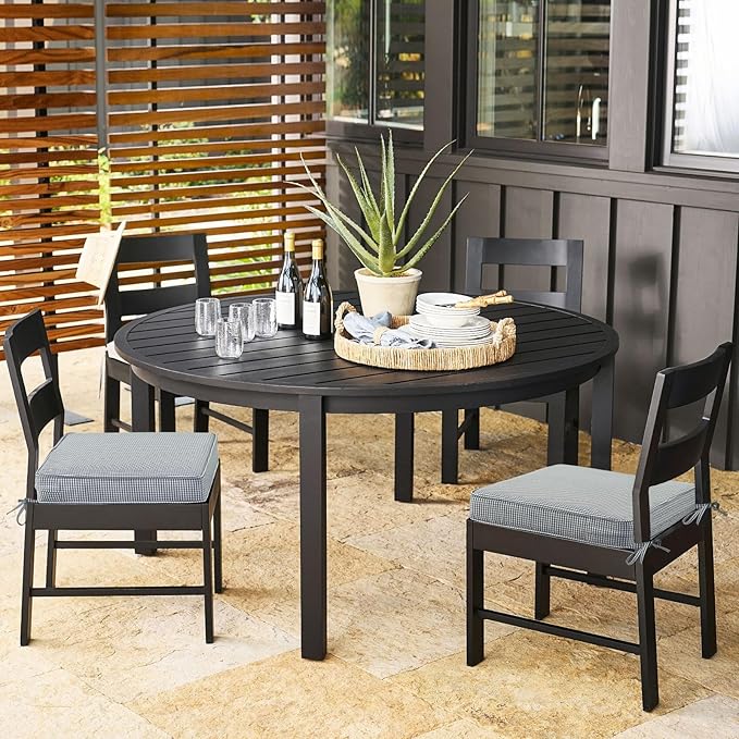 Outdoor Square Corner Seat Cushion, 19"x19"x3", Set of 4, Non Slip Seat Cushion Pads with Removable Cover for Patio Furniture, Garden Yard Lawn, Black White Mini Check-VerdiqueGarden