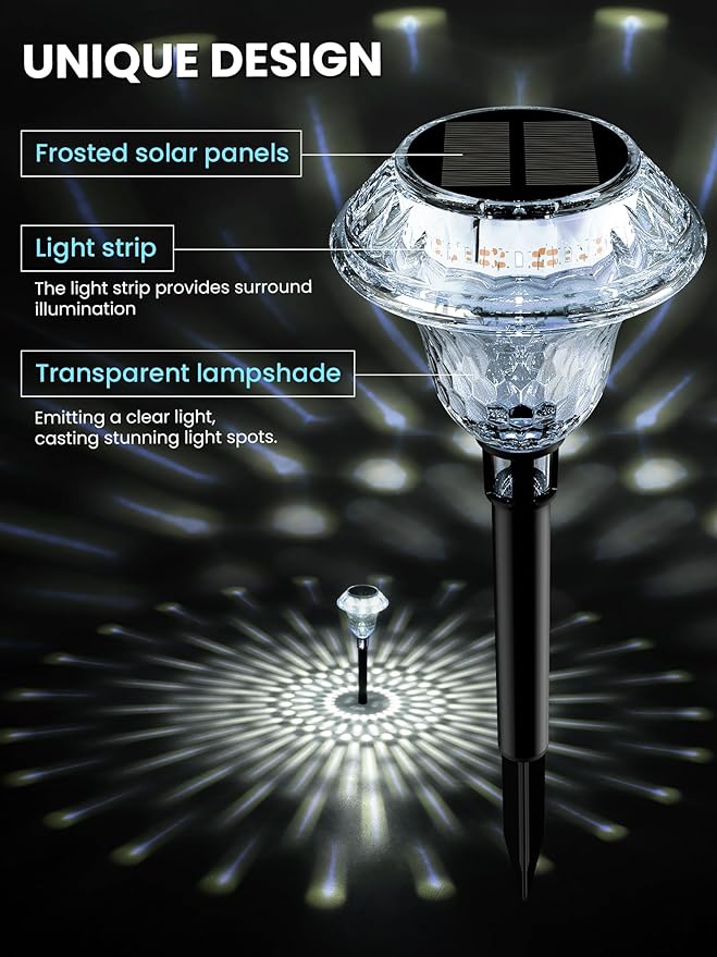 SOLPEX Solar Pathway Lights Garden Decor for Yard, Garden Lights Solar Powered Waterproof Landscape Lighting, Solar Outdoor Lights Porch Decor for Path Walkway Driveway (6 Pack Cold White)-VerdiqueGarden